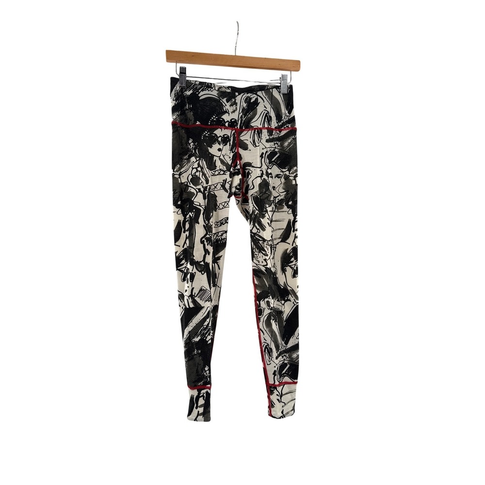 Krimson Klover XS 100% Merino Wool Ski Graphic Base Layer Leggings Red Stitching